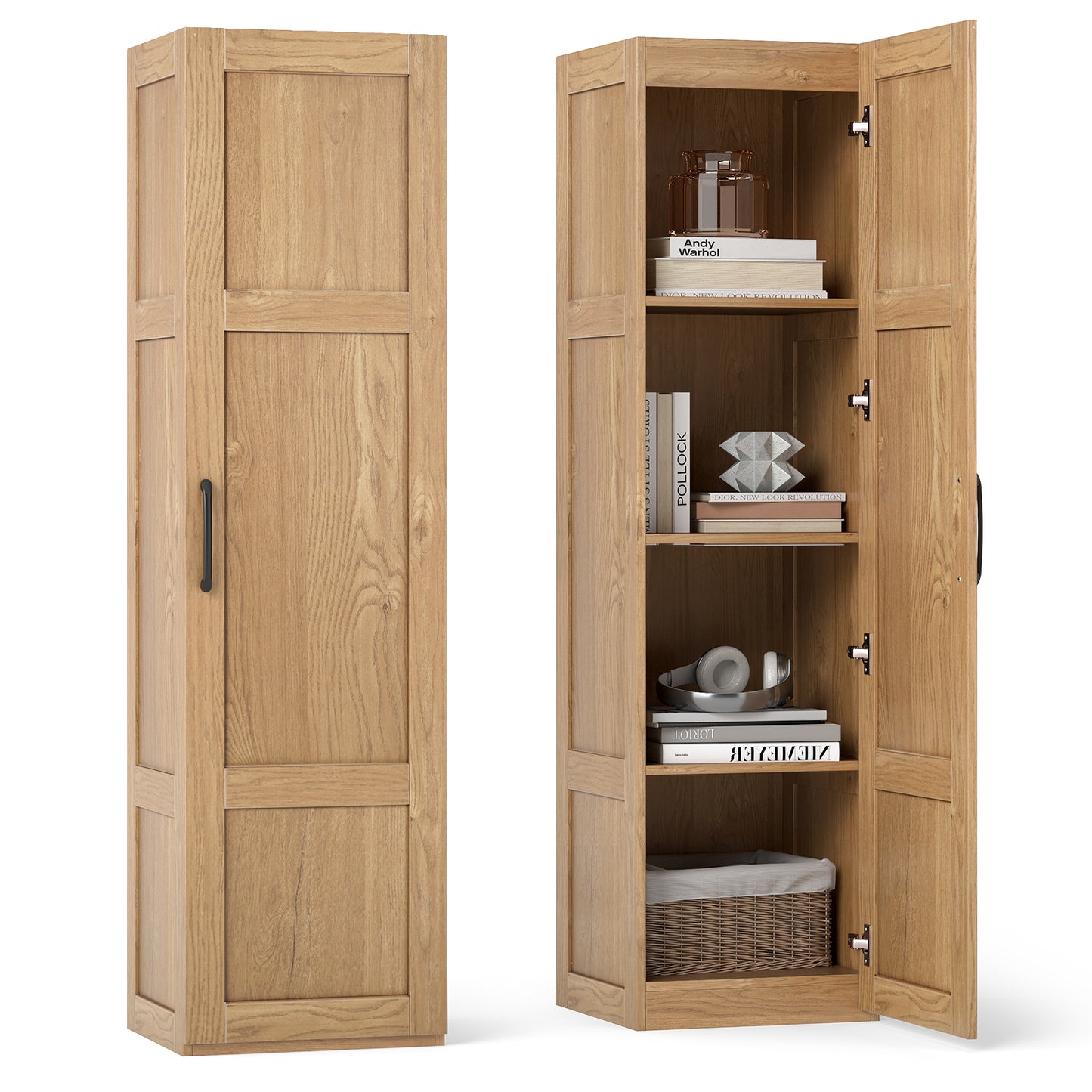Tall Storage Cabinet with 4 Storage Shelves for Bathroom Living Room, Natural Floor Cabinets at Gallery Canada