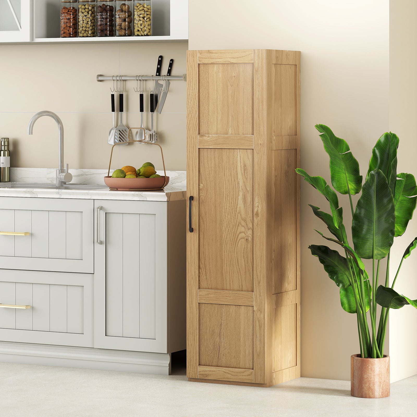 Tall Storage Cabinet with 4 Storage Shelves for Bathroom Living Room, Natural Floor Cabinets at Gallery Canada