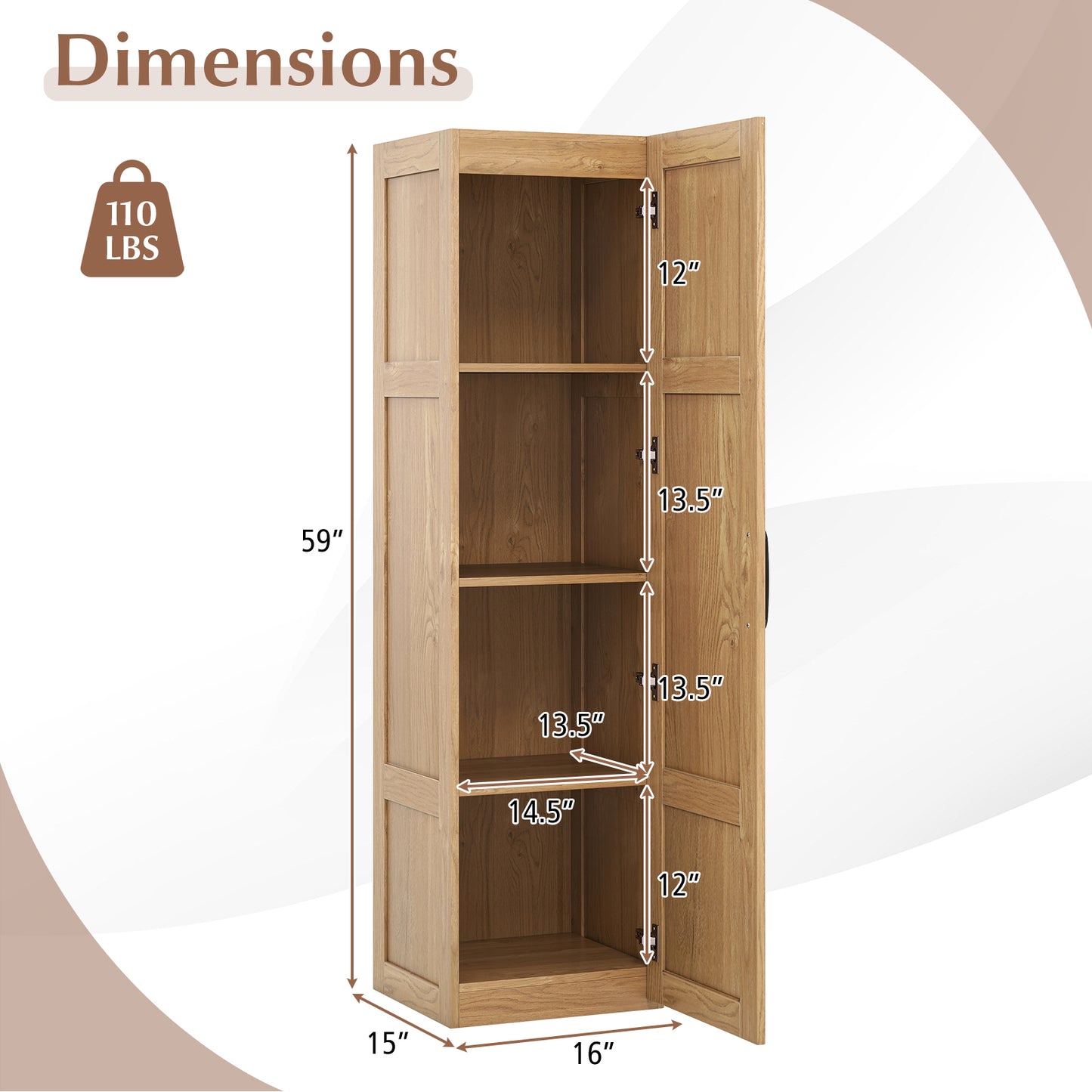 Tall Storage Cabinet with 4 Storage Shelves for Bathroom Living Room, Natural Floor Cabinets at Gallery Canada