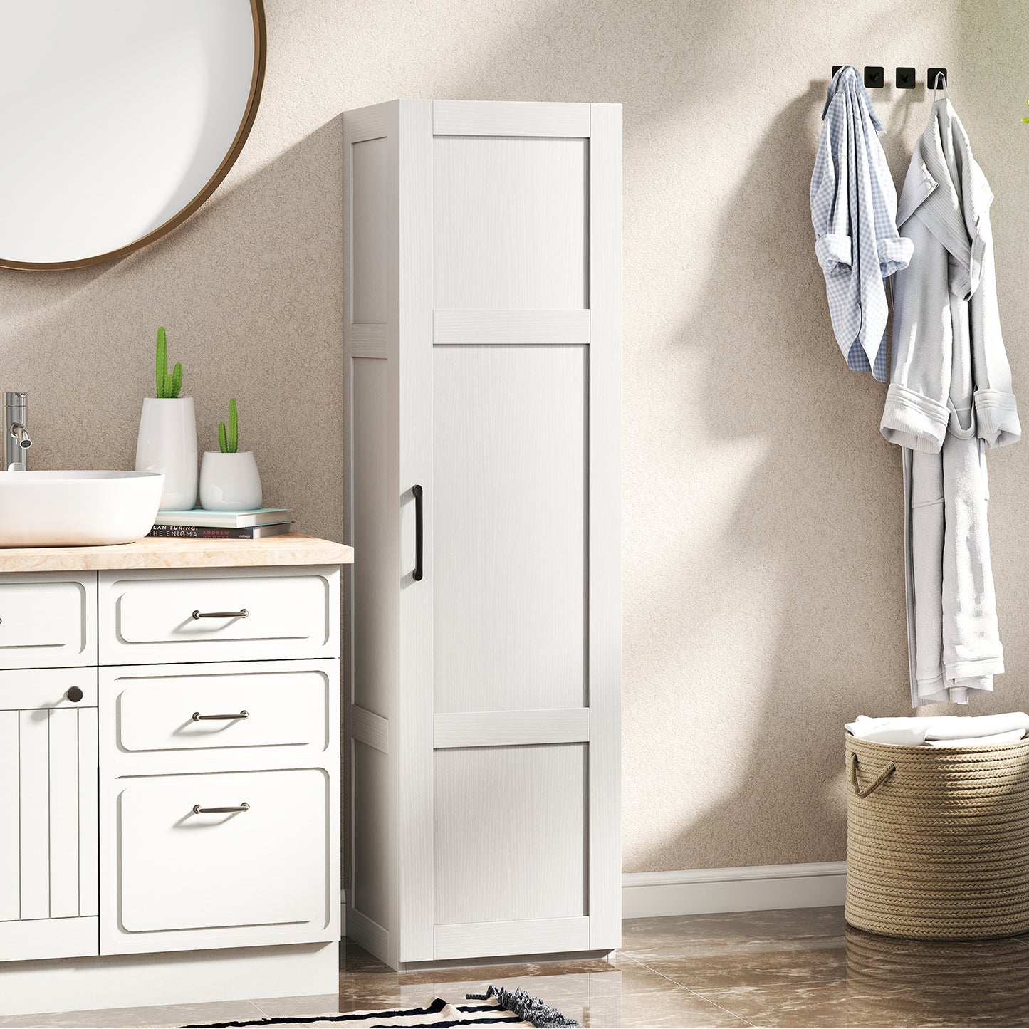 Tall Storage Cabinet, 4 Shelves, White Floor Cabinets at Gallery Canada