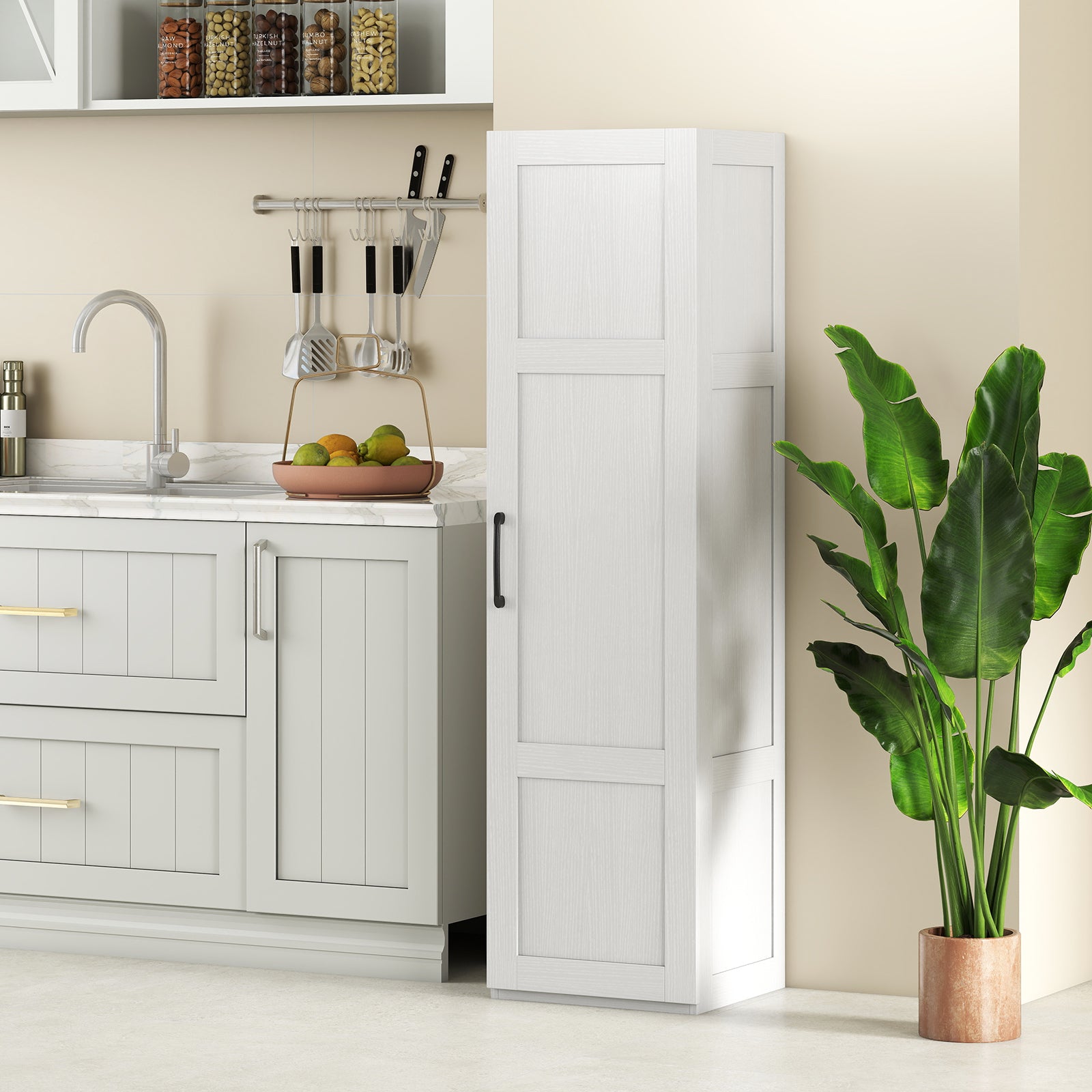 Tall Storage Cabinet, 4 Shelves, White Floor Cabinets at Gallery Canada