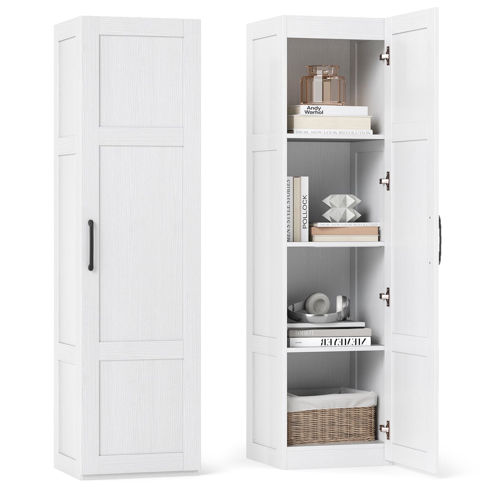 Tall Storage Cabinet, 4 Shelves, White Floor Cabinets at Gallery Canada