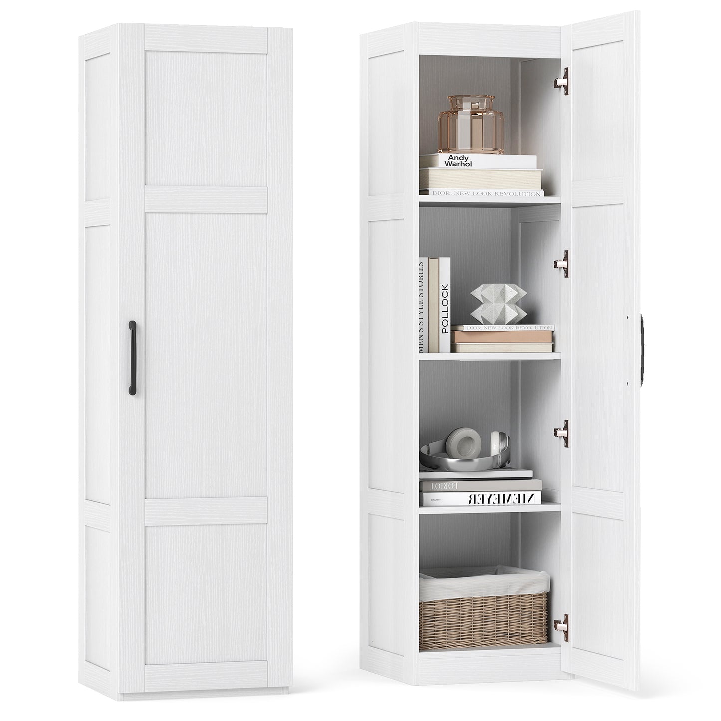 Tall Storage Cabinet, 4 Shelves, White Floor Cabinets at Gallery Canada