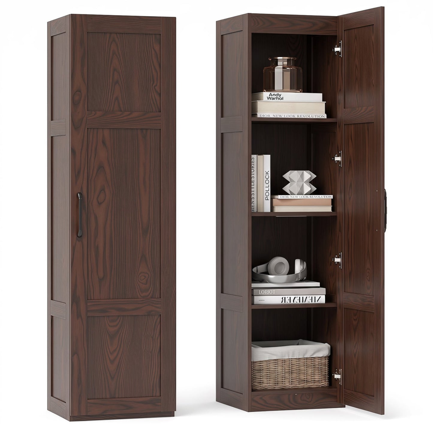 Tall Storage Cabinet, 4 Shelves, for Bathroom Living Room, Brown
