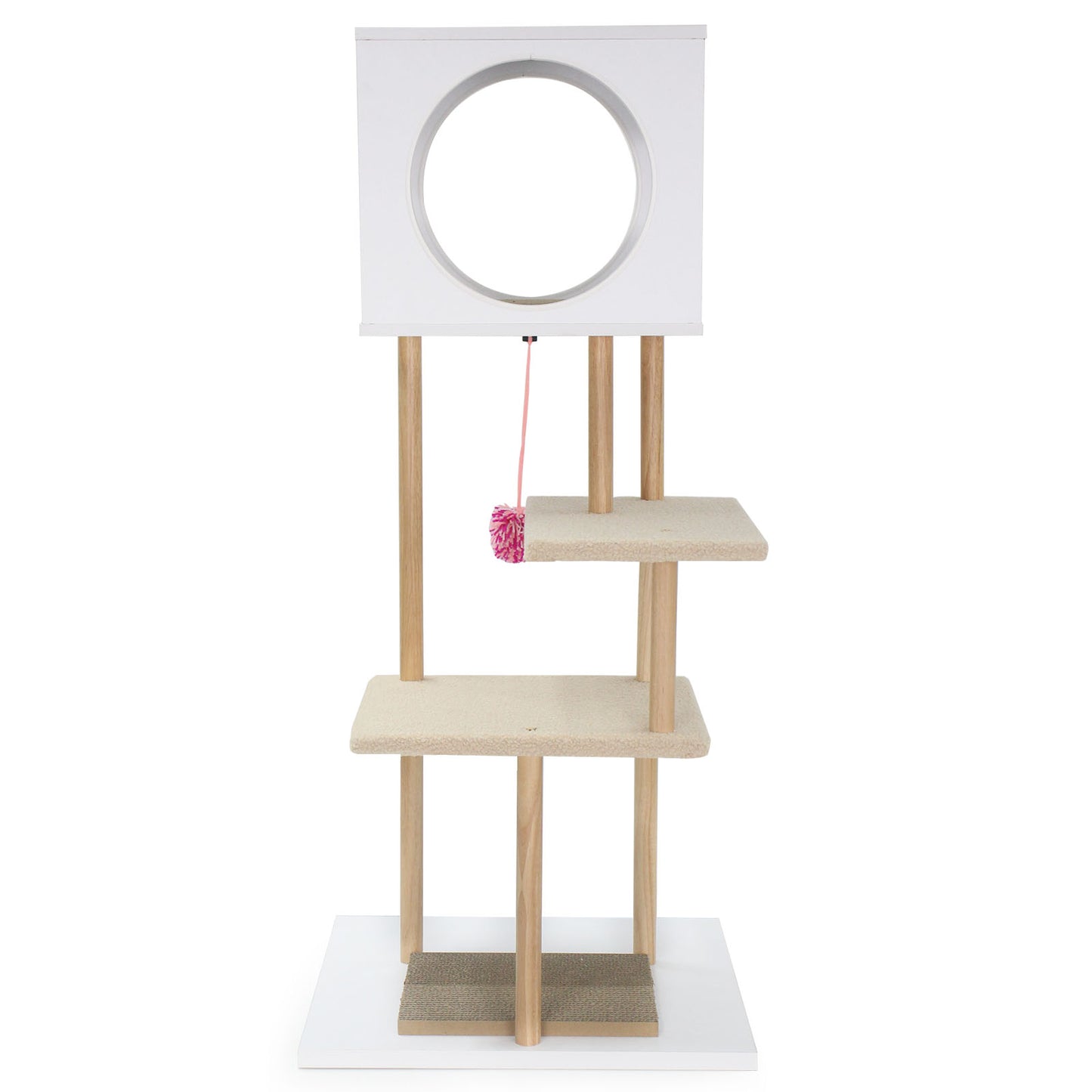 Tall Wood Cat Tower with 2 Corrugated Cardboard, White