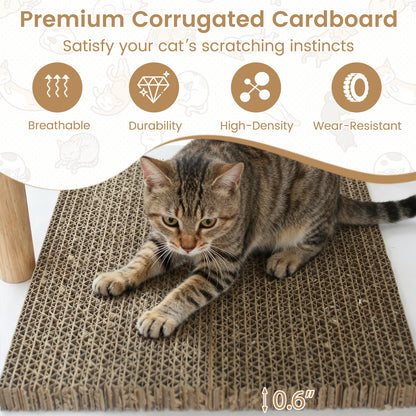 Tall Wood Cat Tower with 2 Corrugated Cardboard, White