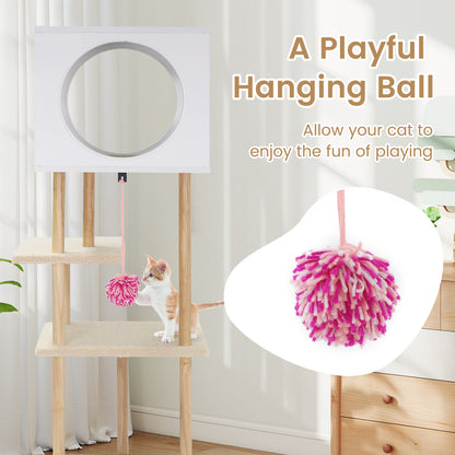 Tall Wood Cat Tower with 2 Corrugated Cardboard, White