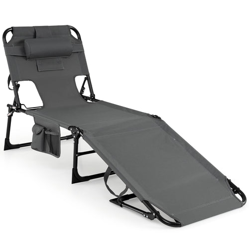 Folding Tanning Chair With Face Arm Holes, Gray