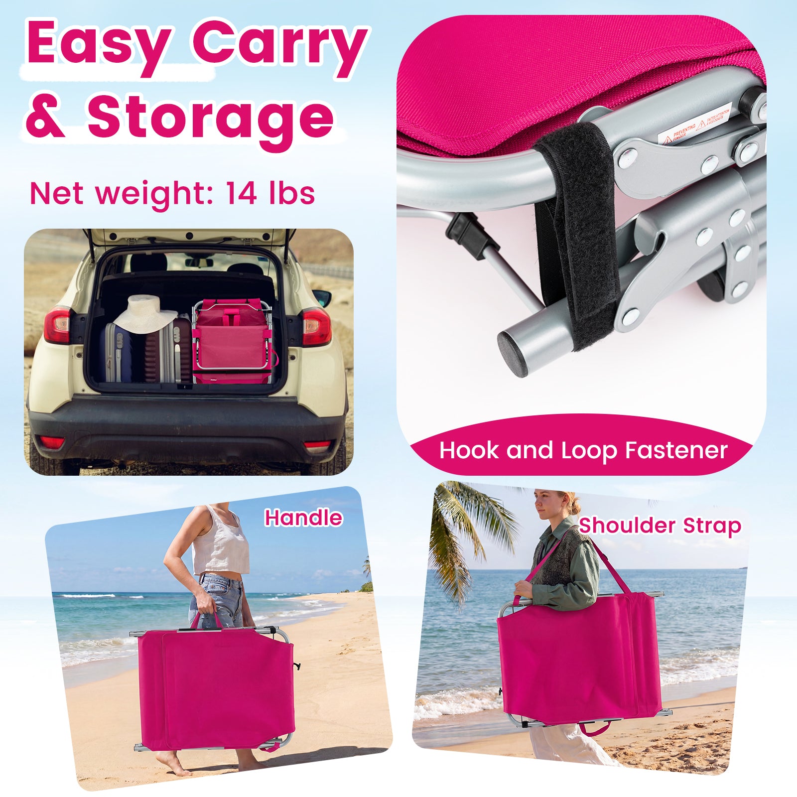 Portable Tanning Chair With Face Arm Holes, Pink Outdoor Chaise Lounges at Gallery Canada