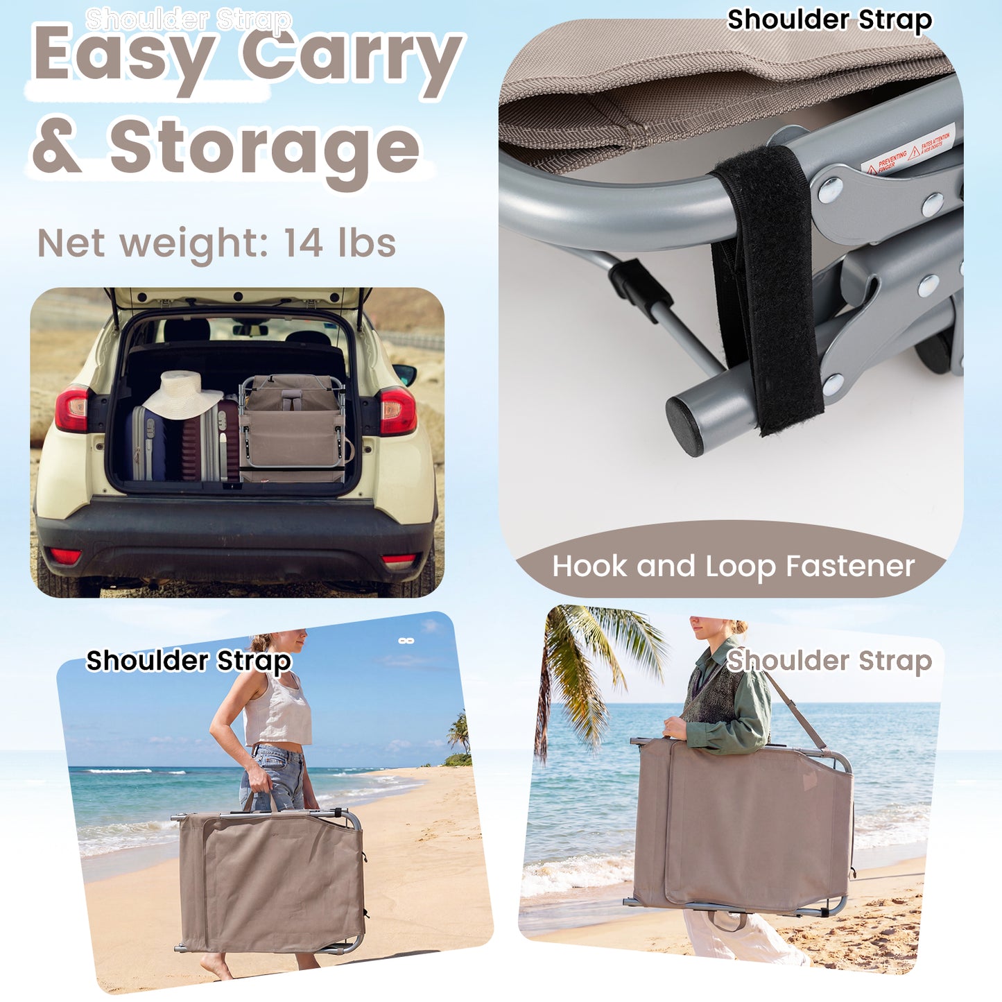 Portable Tanning Chair With Face Arm Holes, Beige Outdoor Chaise Lounges at Gallery Canada