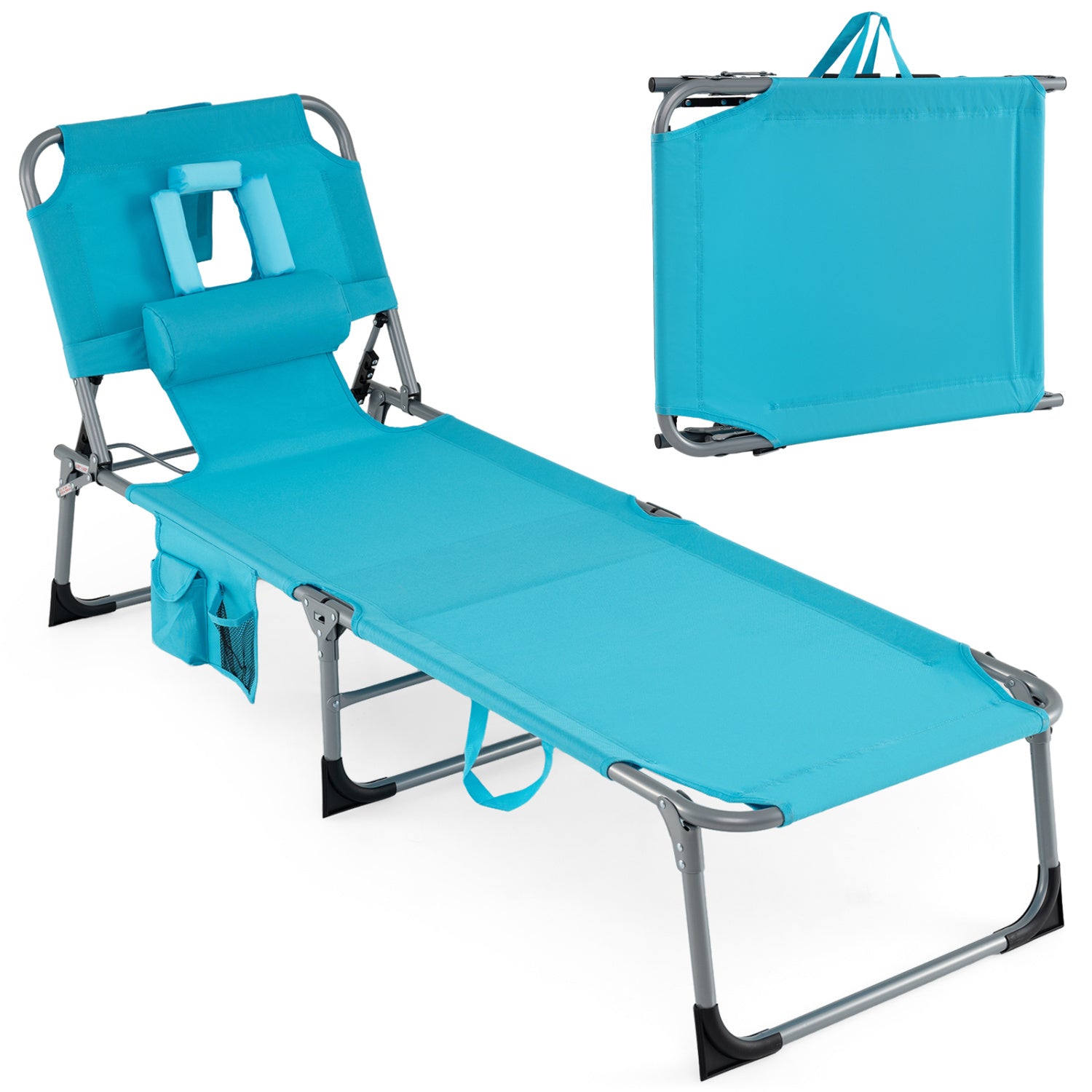Folding Tanning Chair With Face Arm Holes, Turquoise Outdoor Chaise Lounges Turquoise at Gallery Canada