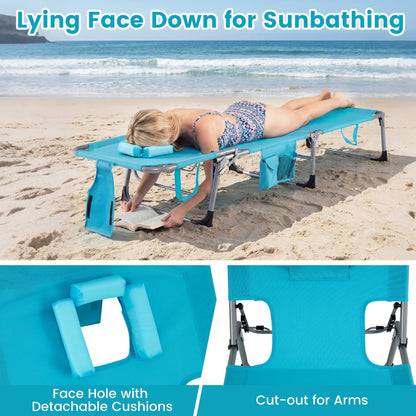 Folding Tanning Chair With Face Arm Holes, Turquoise Outdoor Chaise Lounges at Gallery Canada