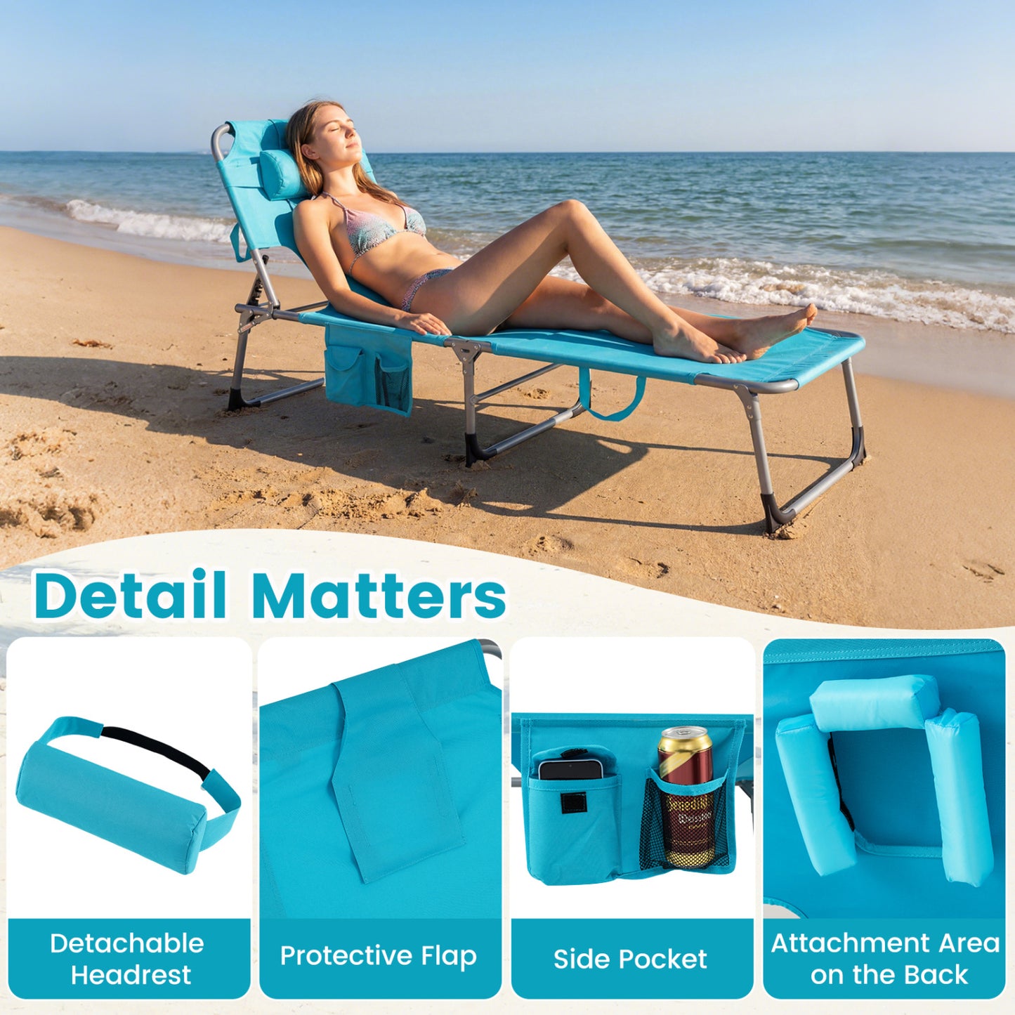 Folding Tanning Chair With Face Arm Holes, Turquoise Outdoor Chaise Lounges at Gallery Canada