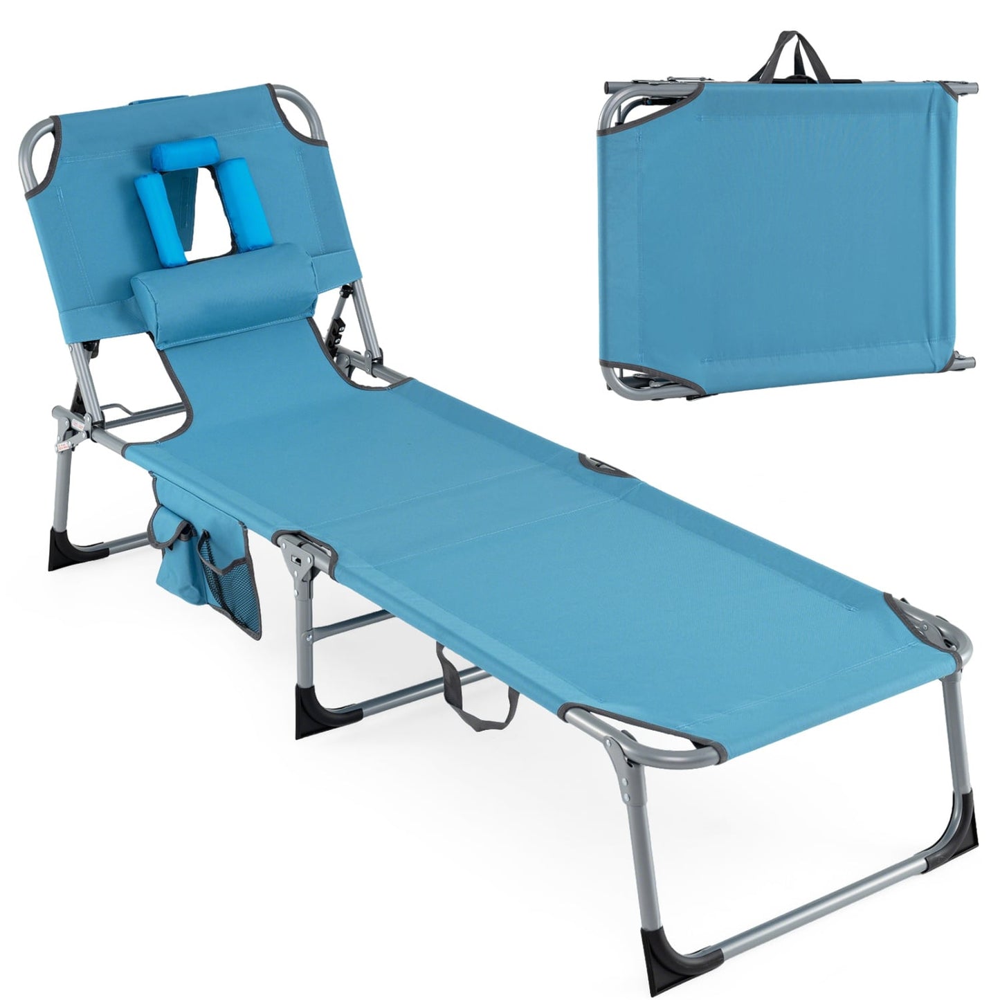Folding Tanning Chair With Face Arm Holes, Navy Outdoor Chaise Lounges Navy at Gallery Canada