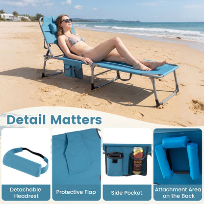 Folding Tanning Chair With Face Arm Holes, Navy Outdoor Chaise Lounges at Gallery Canada