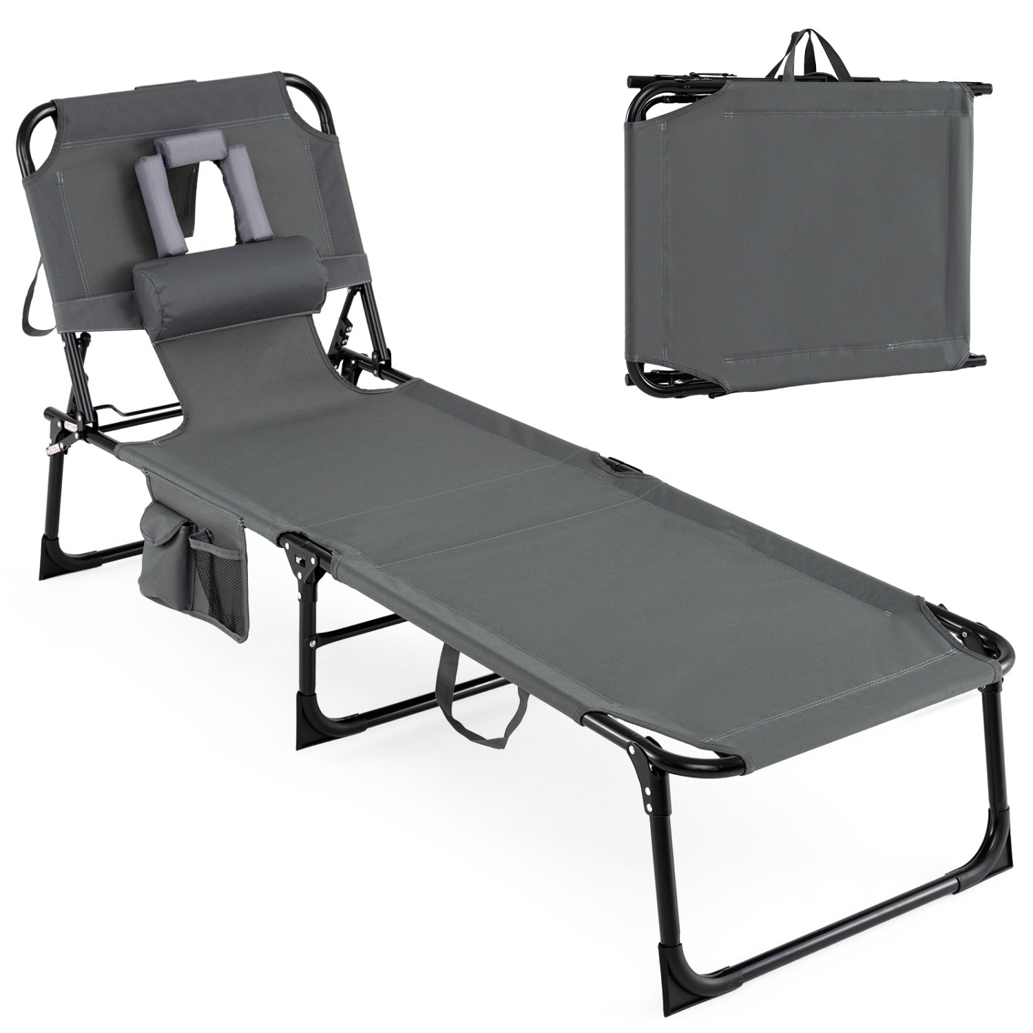 Folding Tanning Chair With Face Arm Holes, Gray Outdoor Chaise Lounges at Gallery Canada