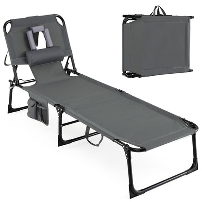Folding Tanning Chair With Face Arm Holes, Gray Outdoor Chaise Lounges Gray at Gallery Canada