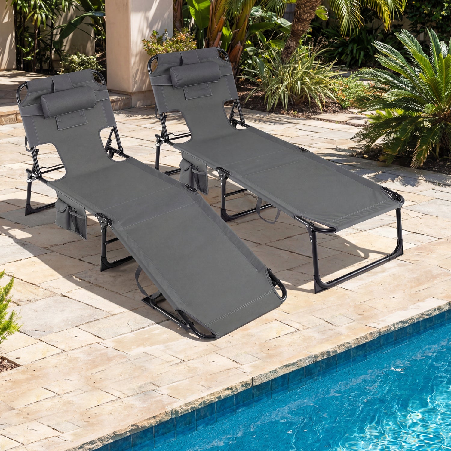 Folding Tanning Chair With Face Arm Holes, Gray Outdoor Chaise Lounges at Gallery Canada