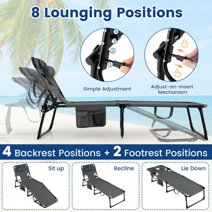 Folding Tanning Chair With Face Arm Holes, Gray Outdoor Chaise Lounges at Gallery Canada
