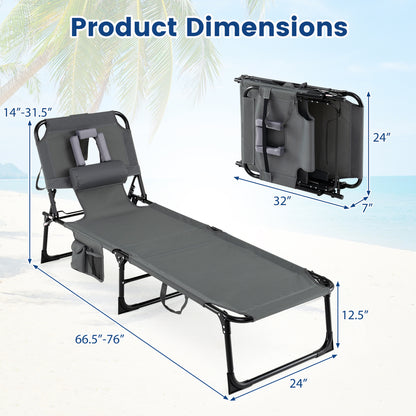 Folding Tanning Chair With Face Arm Holes, Gray Outdoor Chaise Lounges at Gallery Canada
