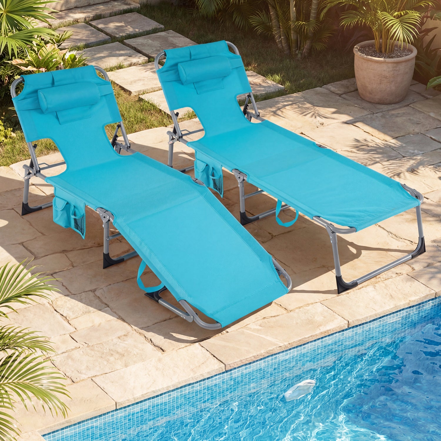 Folding Tanning Chair With Face Arm Holes, Turquoise Outdoor Chaise Lounges at Gallery Canada