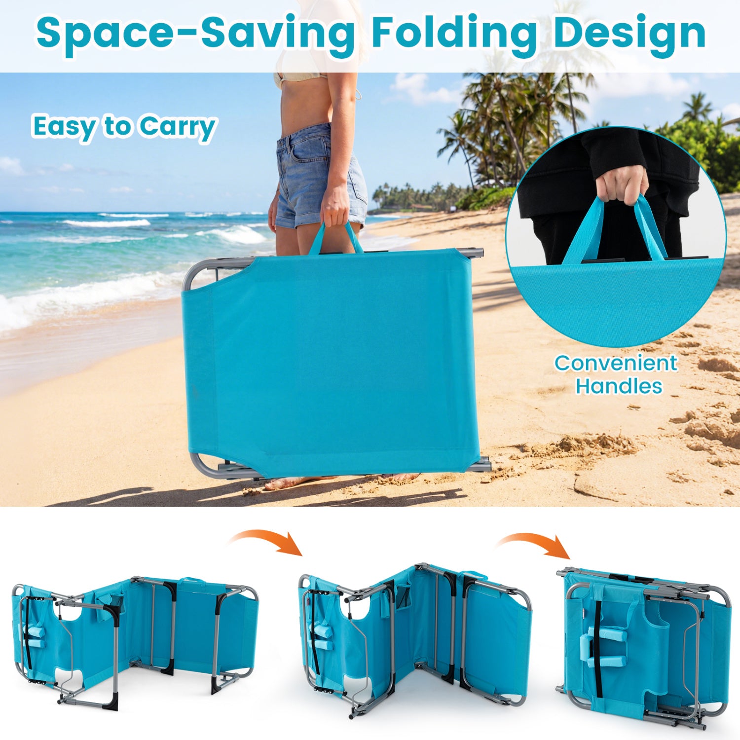 Folding Tanning Chair With Face Arm Holes, Turquoise Outdoor Chaise Lounges at Gallery Canada