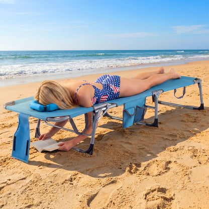 Folding Tanning Chair With Face Arm Holes, Navy Outdoor Chaise Lounges at Gallery Canada