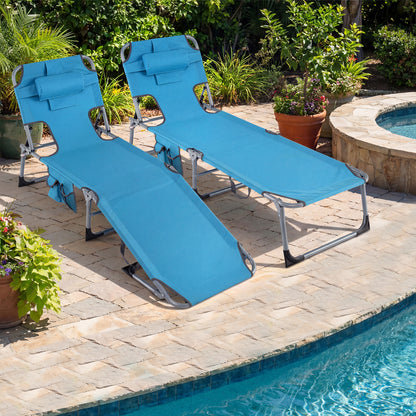 Folding Tanning Chair With Face Arm Holes, Navy Outdoor Chaise Lounges at Gallery Canada