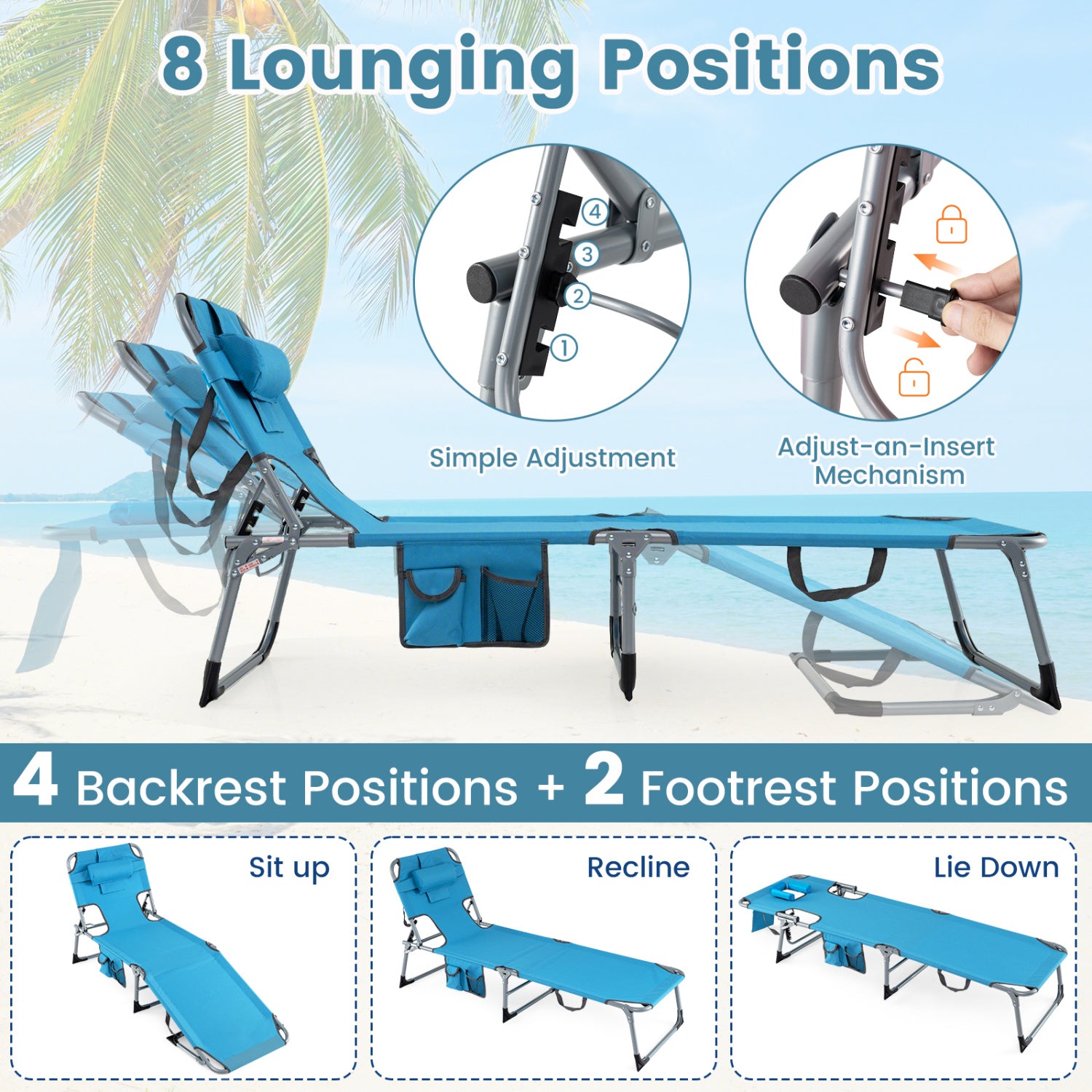 Folding Tanning Chair With Face Arm Holes, Navy Outdoor Chaise Lounges at Gallery Canada