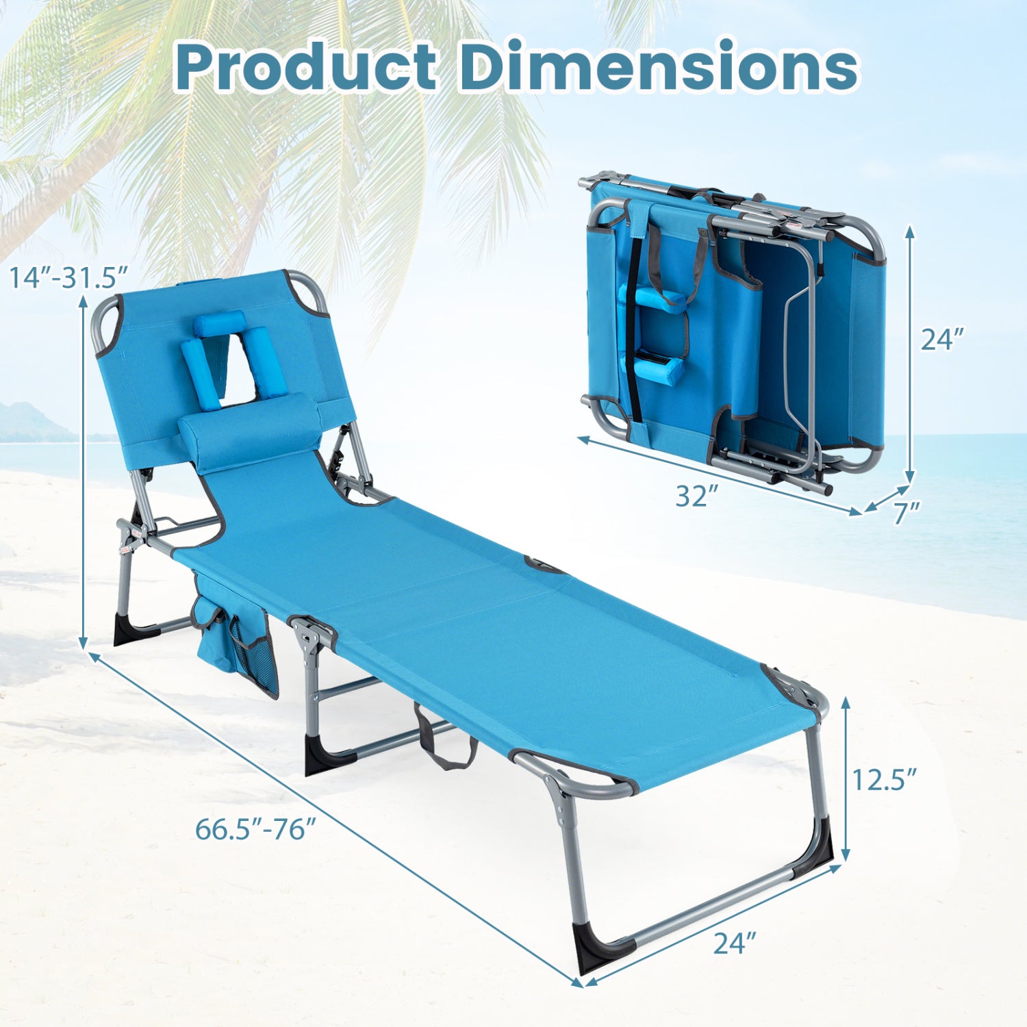 Folding Tanning Chair With Face Arm Holes, Navy Outdoor Chaise Lounges at Gallery Canada