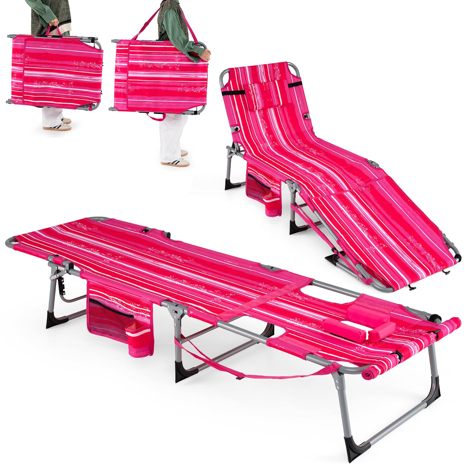 Portable Tanning Chair With Face Arm Holes Strip, Pink Beach & Lawn Chairs at Gallery Canada