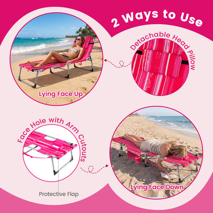 Portable Tanning Chair With Face Arm Holes Strip, Pink Beach & Lawn Chairs at Gallery Canada