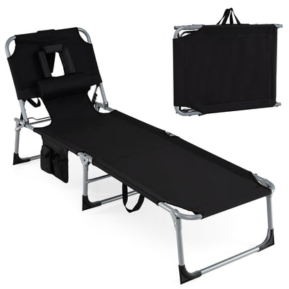 Folding Tanning Chair With Face Arm Holes, Black Outdoor Chaise Lounges Black at Gallery Canada