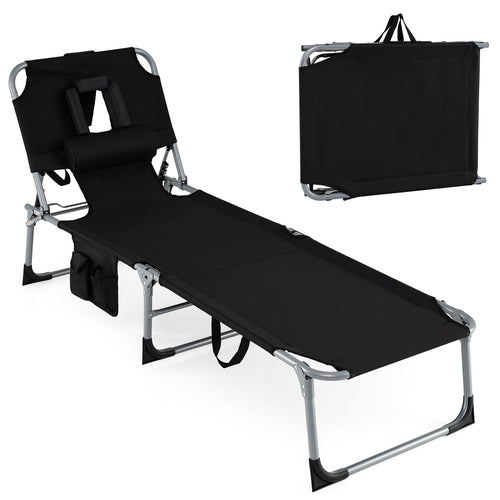 Folding Tanning Chair With Face Arm Holes, Black