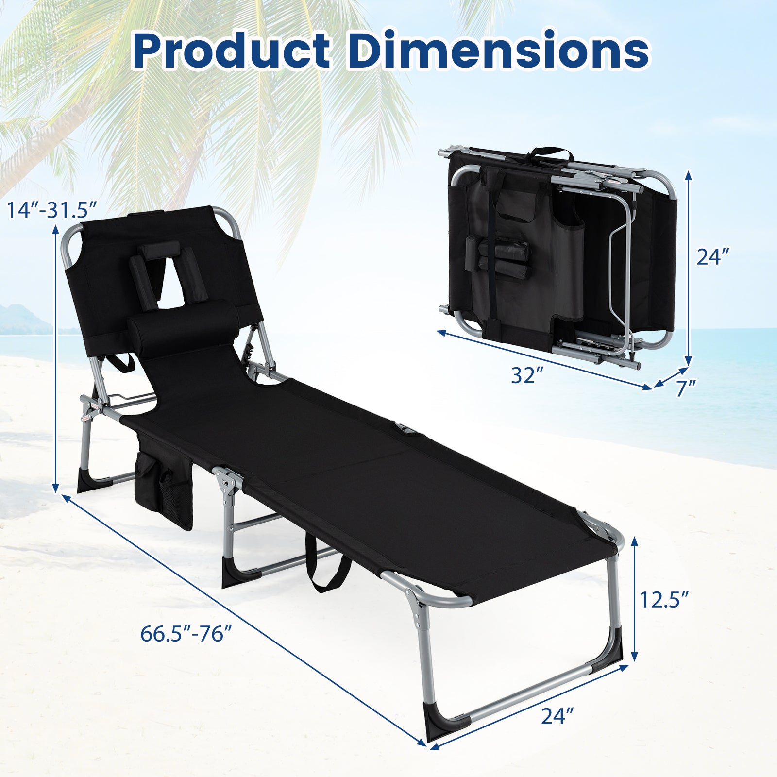 Folding Tanning Chair With Face Arm Holes, Black Outdoor Chaise Lounges at Gallery Canada