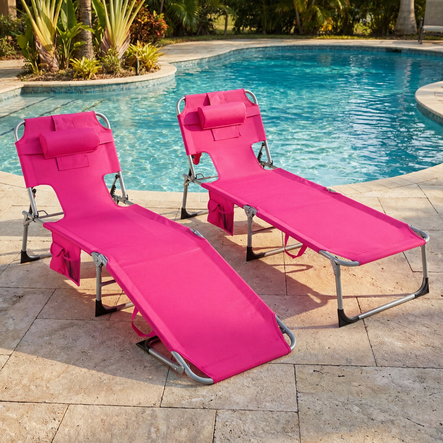 Folding Tanning Chair With Face Arm Holes, Pink Outdoor Chaise Lounges at Gallery Canada