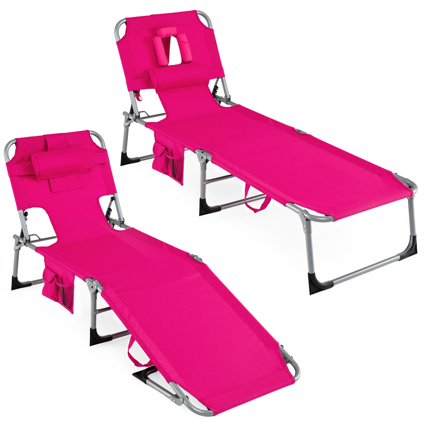 Folding Tanning Chair With Face Arm Holes, Pink Outdoor Chaise Lounges at Gallery Canada