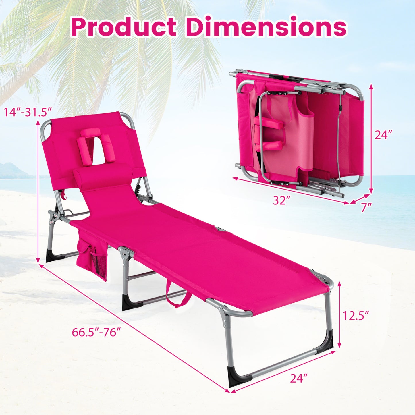 Folding Tanning Chair With Face Arm Holes, Pink Outdoor Chaise Lounges at Gallery Canada
