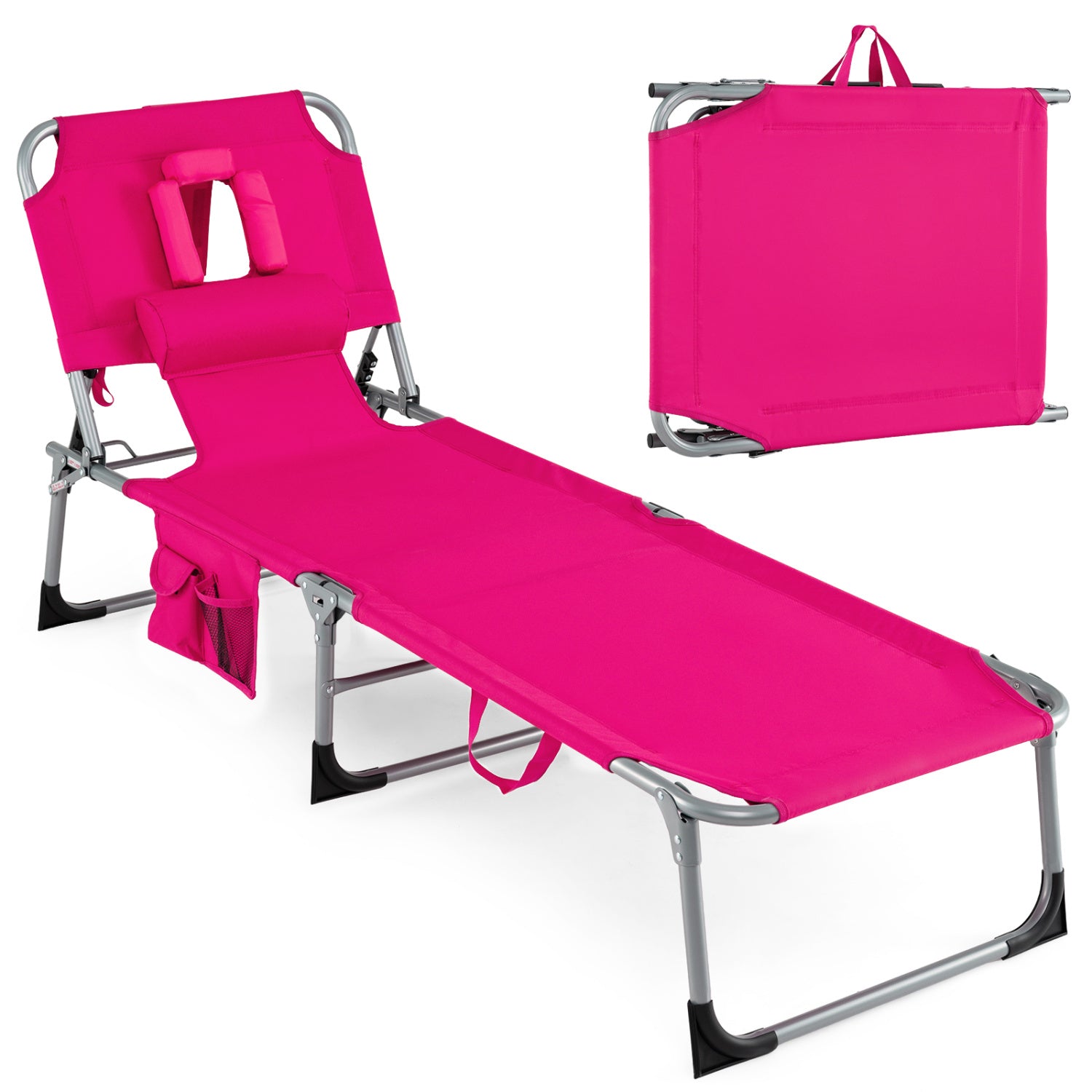 Folding Tanning Chair With Face Arm Holes, Pink Outdoor Chaise Lounges Pink at Gallery Canada