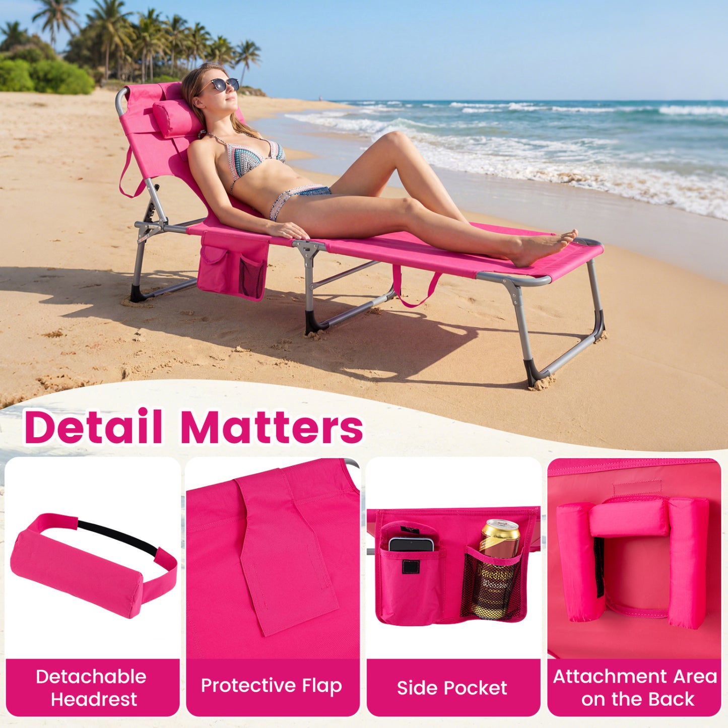 Folding Tanning Chair With Face Arm Holes, Pink Outdoor Chaise Lounges at Gallery Canada