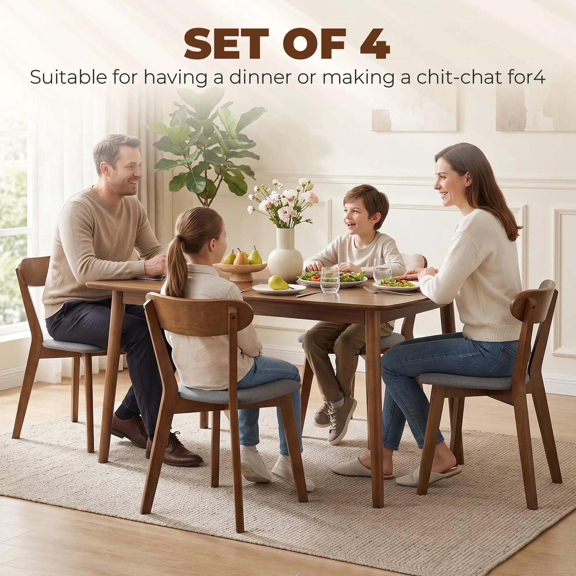 Upholstered Linen Kitchen Chairs, Rubberwood Legs, Set of 4, Grey Brown, Grey Brown Dining Chairs at Gallery Canada