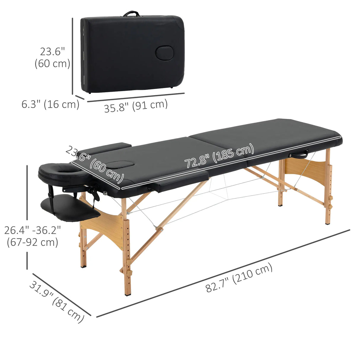 83 Inch Portable Folding Massage Table, Adjustable Salon Spa Bed, Black Portable Massage Tables at Gallery Canada