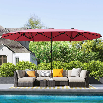 173.2" Double-Sided Sun Umbrella, LED Solar Light, No Base, Wine Red Double-sided Umbrellas at Gallery Canada
