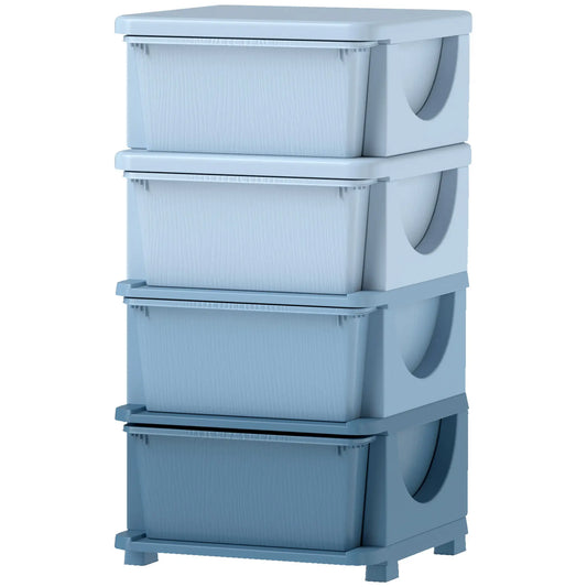 4 Tier Kids Toy Organizer, 4 Plastic Drawers, Blue Baby & Kids Storage Blue at Gallery Canada