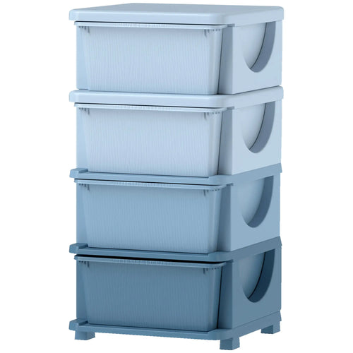 4 Tier Kids Toy Organizer, 4 Plastic Drawers, Blue