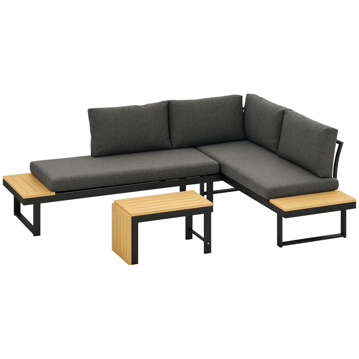 3-Piece Aluminum Corner Patio Set, 2 Loveseats, WPC Table, Grey Patio Furniture Sets at Gallery Canada