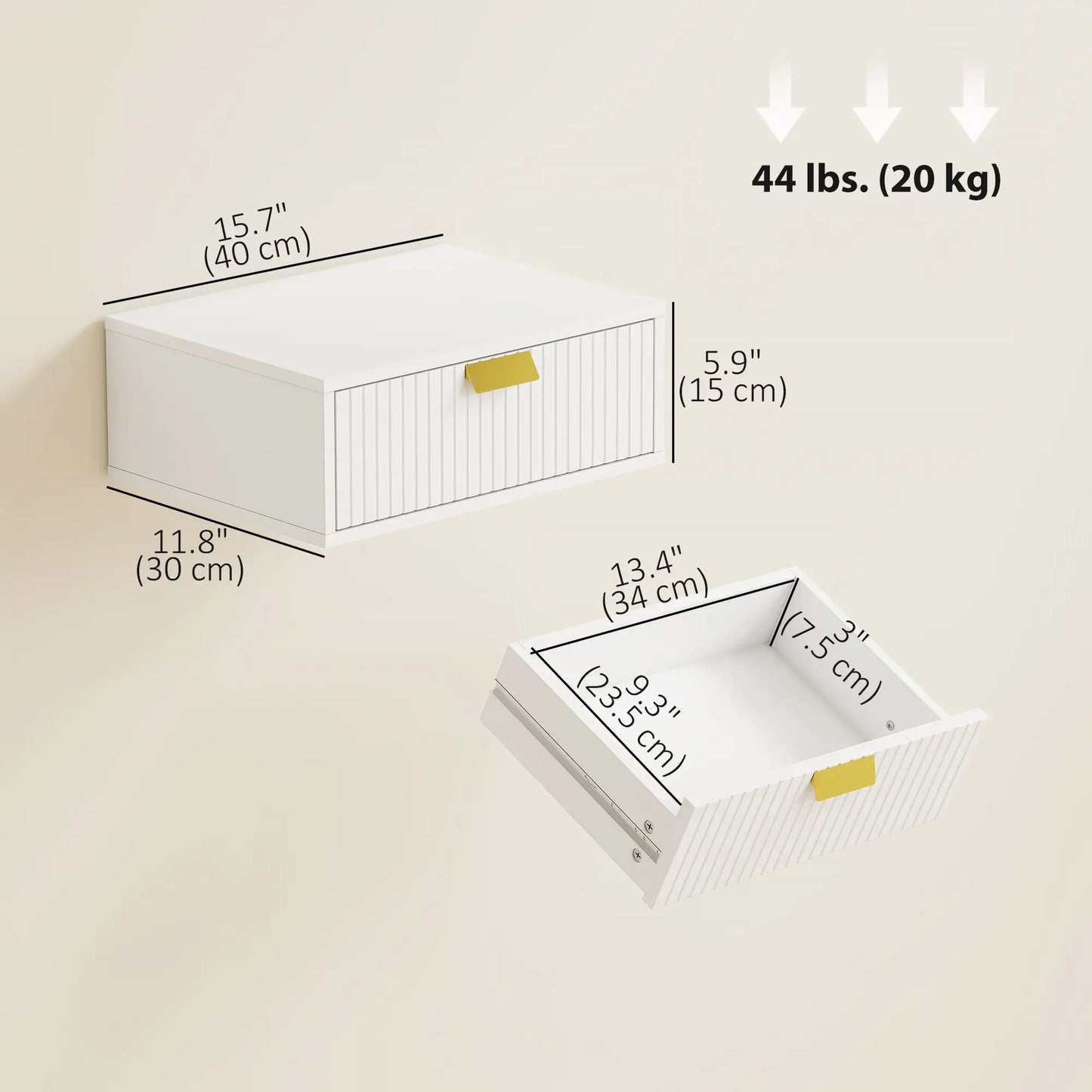 Floating Nightstands Set Of 2, Wall Mounted Bedside Tables, White