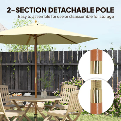 8FT Wood Market Umbrella, Round Garden Parasol, Bamboo Ribs, Cream White Sun Umbrellas at Gallery Canada