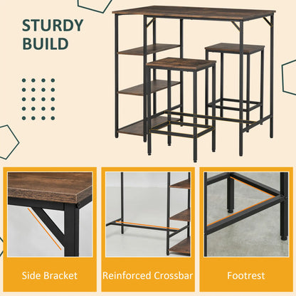 Industrial Dining Table Set for 2, Counter Height, Rustic Brown, Brown Bar Sets at Gallery Canada