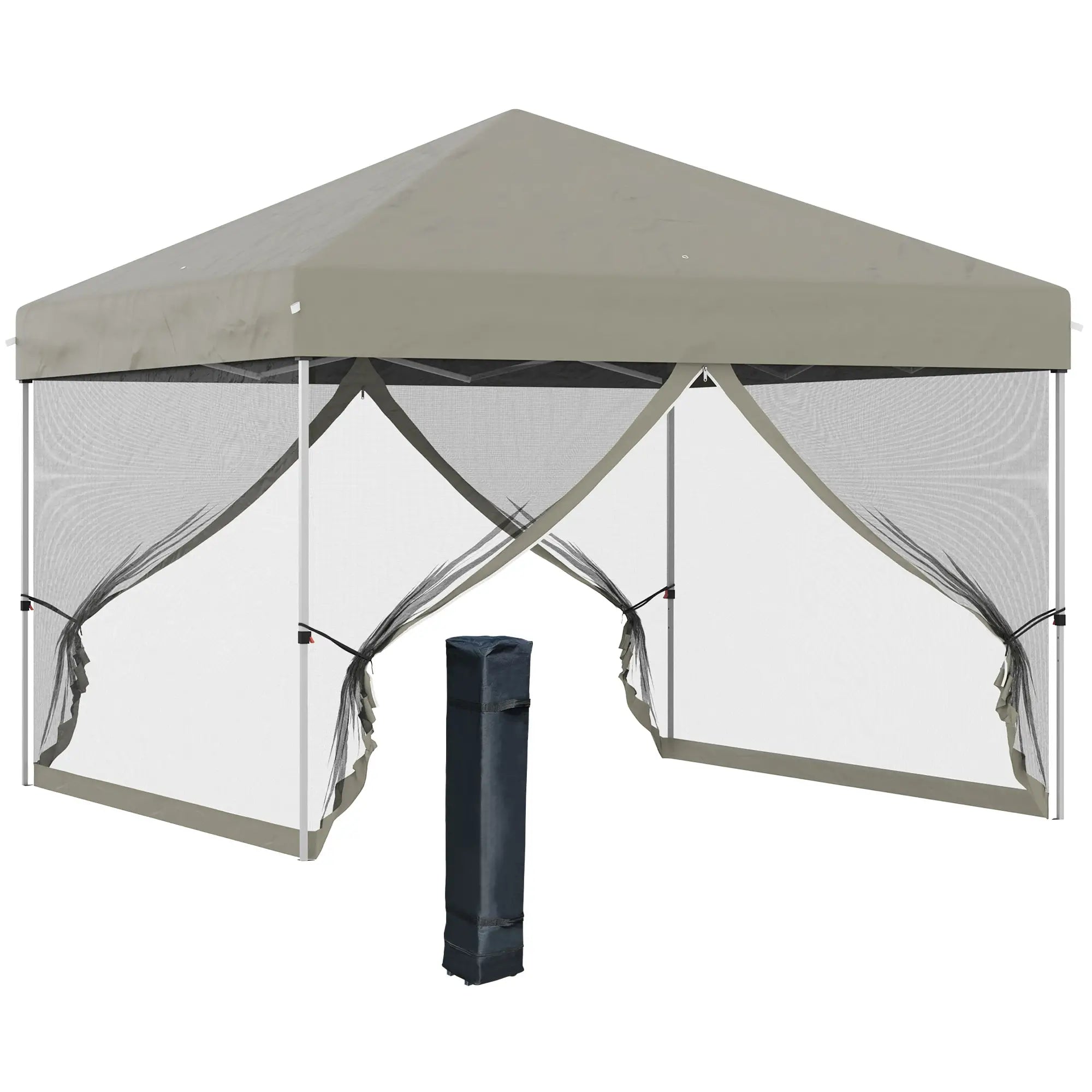 10' x 10' Pop-Up Canopy Tent, Mesh Sidewalls, Adjustable Height, Beige Pop Up Canopies at Gallery Canada